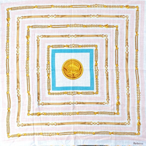 Vintage Burberrys Lightweight Handkerchief Light Pink Gold Blue